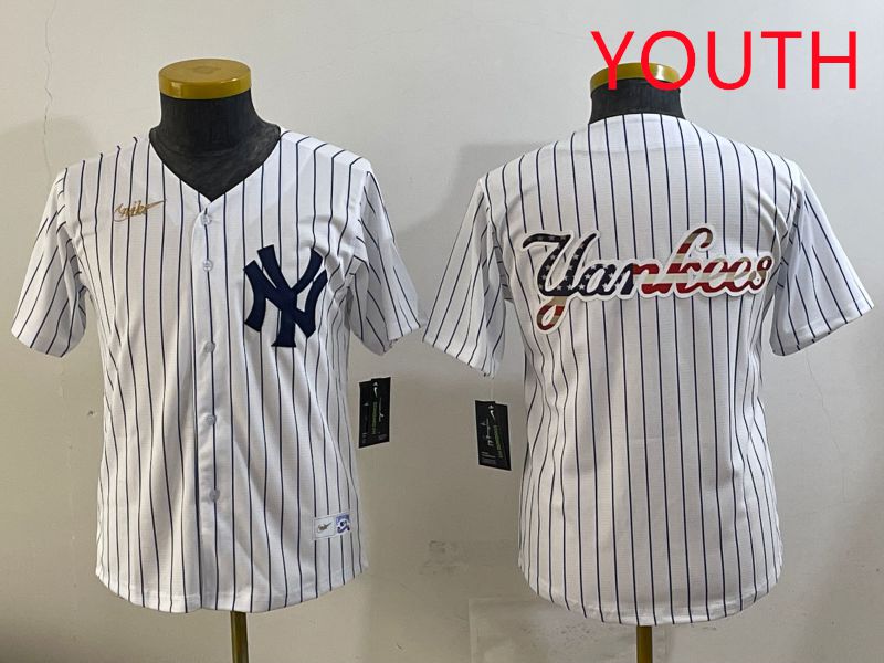 Youth 2025 New York Yankees Blank White Stripe Throwback Nike MLB Jersey style 33->youth mlb jersey->Youth Jersey